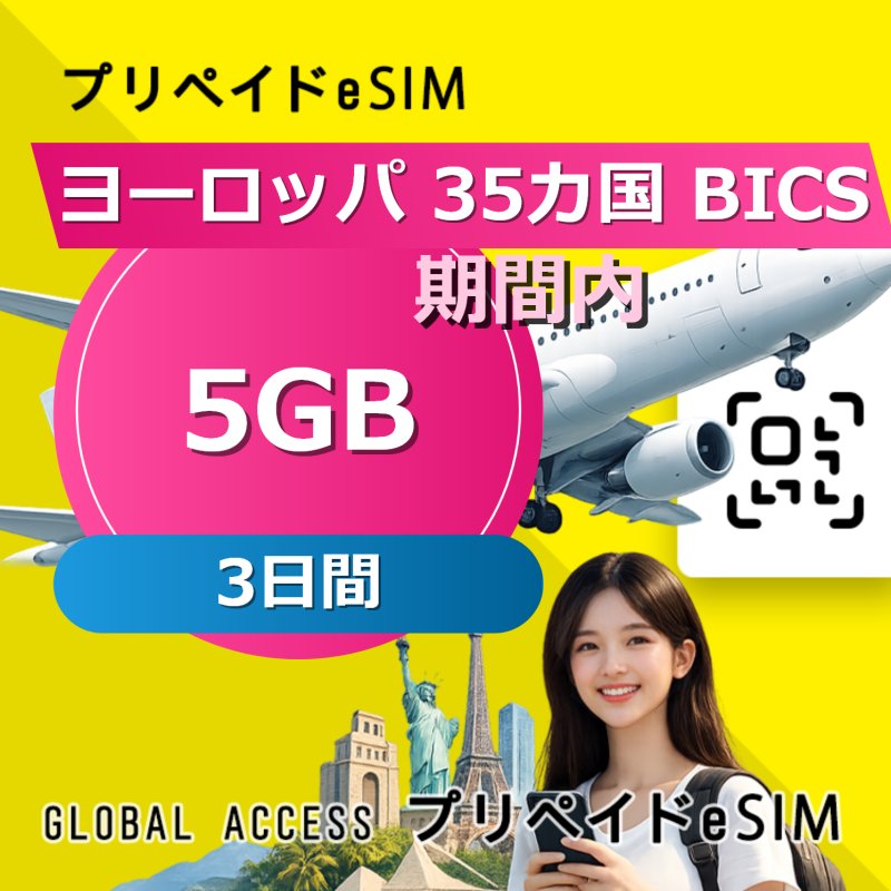ヨーロッパ 35カ国 BICS eSIM 5GB 3日間