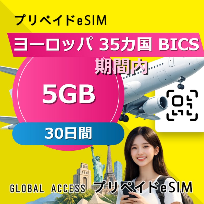 ヨーロッパ 35カ国 BICS eSIM 5GB 30日間