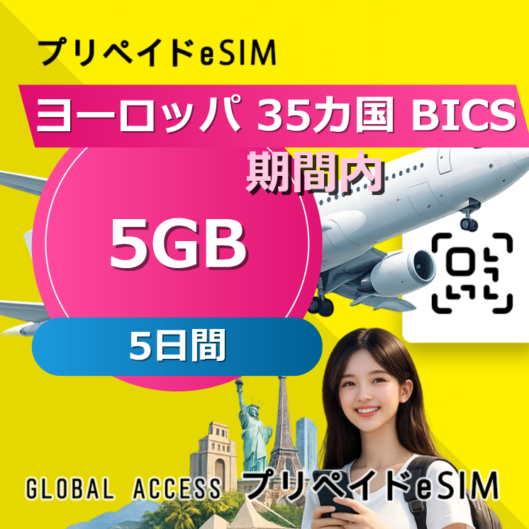 ヨーロッパ 35カ国 BICS eSIM 5GB 5日間