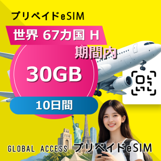 世界 67カ国 H eSIM 30GB 10日間