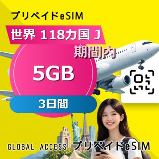 世界 118カ国 J eSIM 5GB 3日間