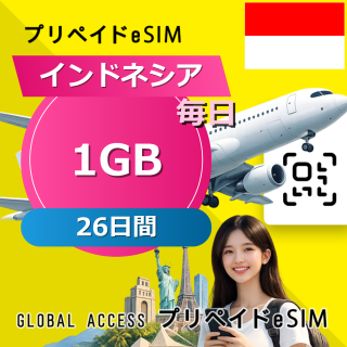 インドネシア eSIM 1GB 毎日 26日間