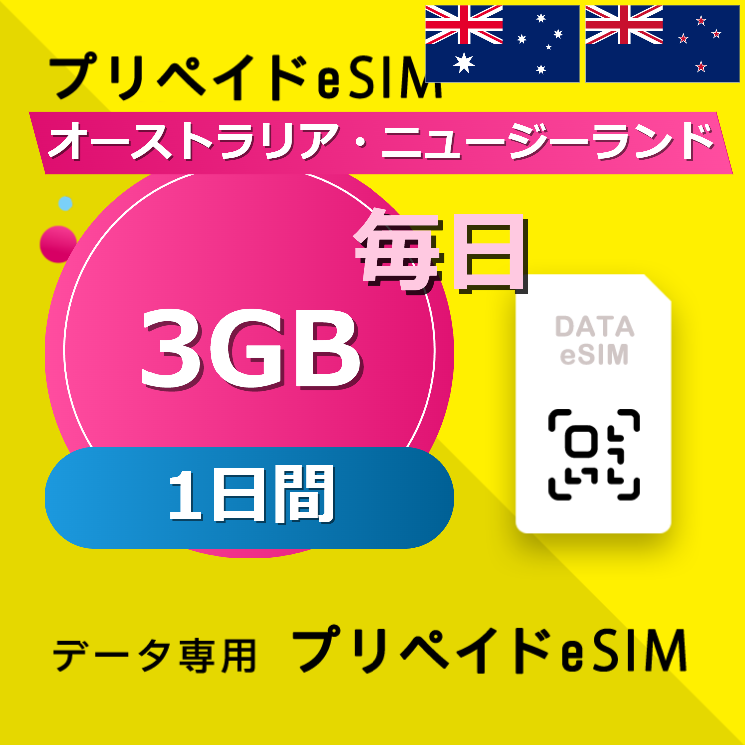 オーストラリア・ニュージーランド 3GB / 毎日 1日間