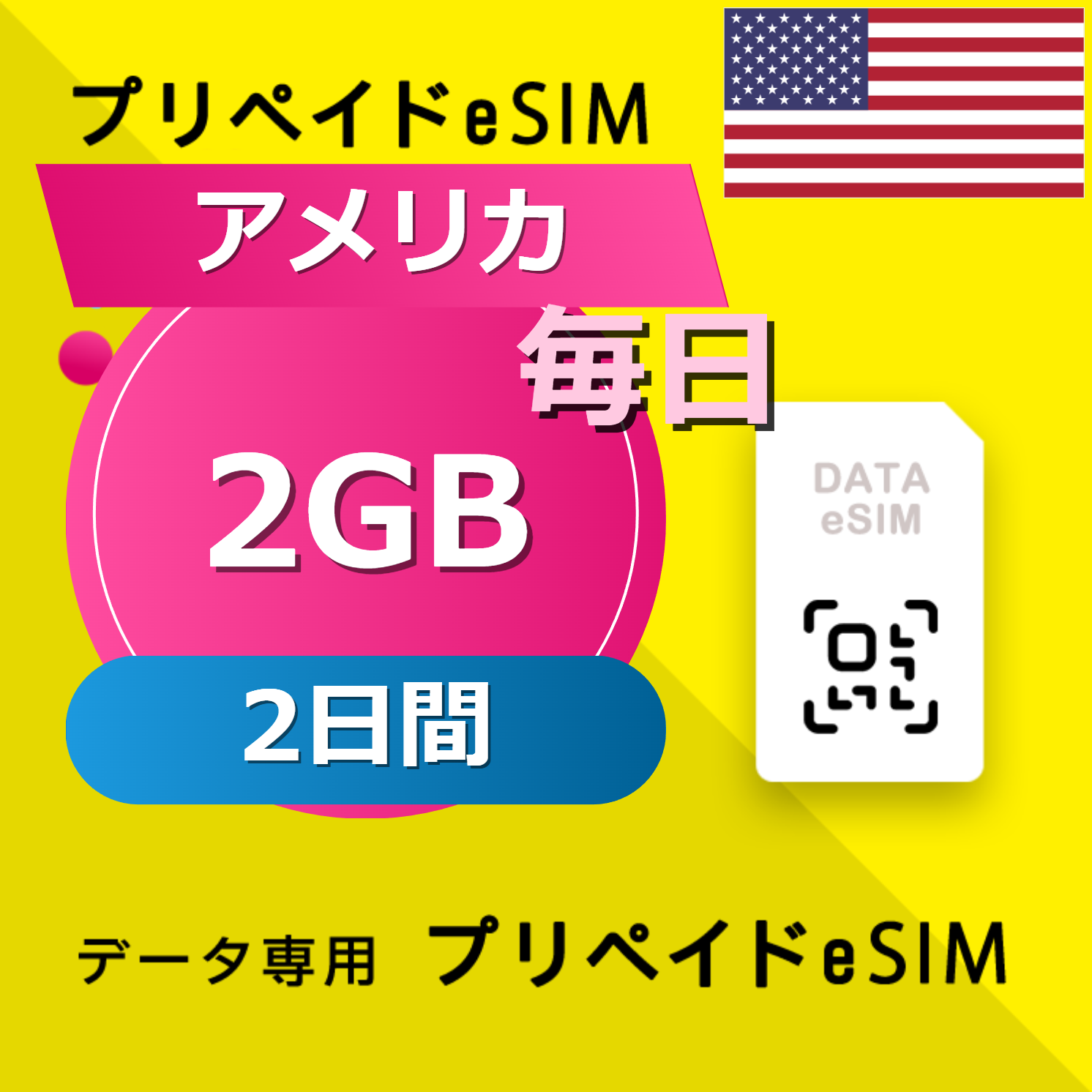 アメリカ 2GB / 毎日 2日間