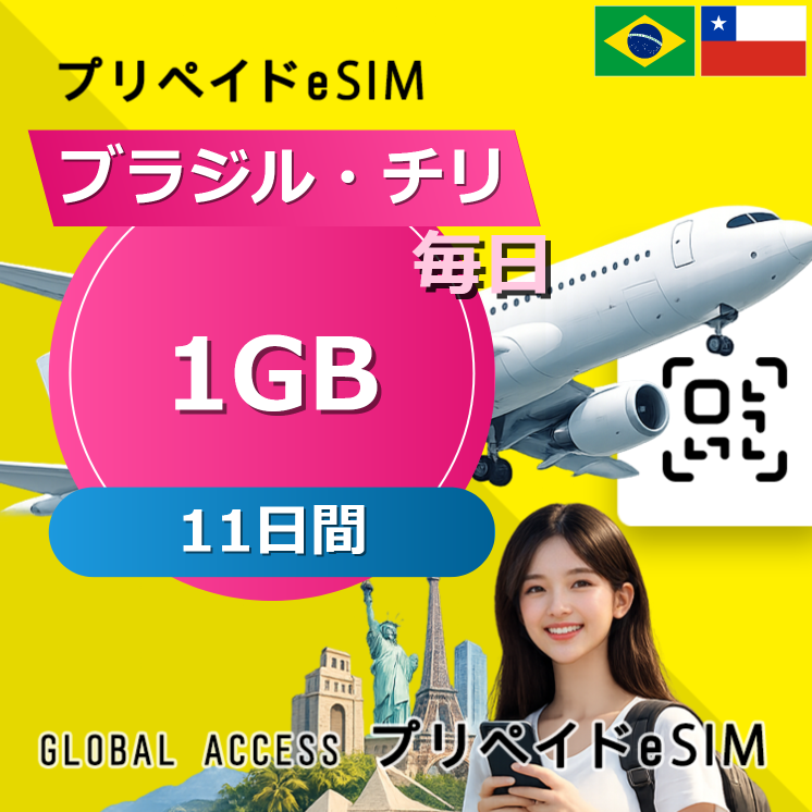ブラジル・チリ eSIM 1GB 毎日 11日間