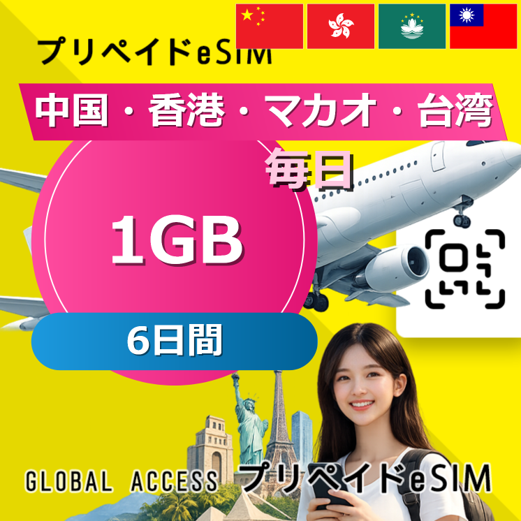 中国・香港・マカオ 1GB / 毎日 6日間