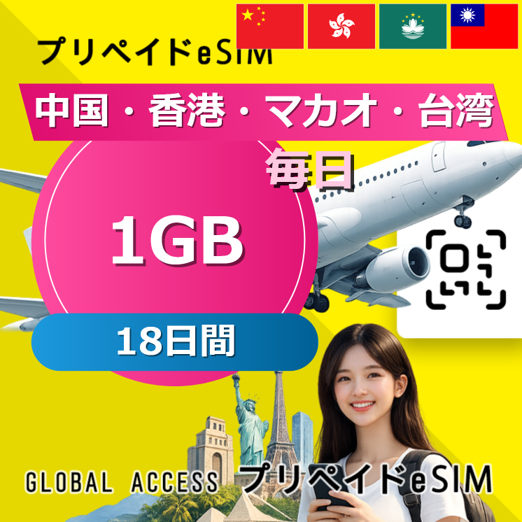 中国・香港・マカオ 1GB / 毎日 18日間