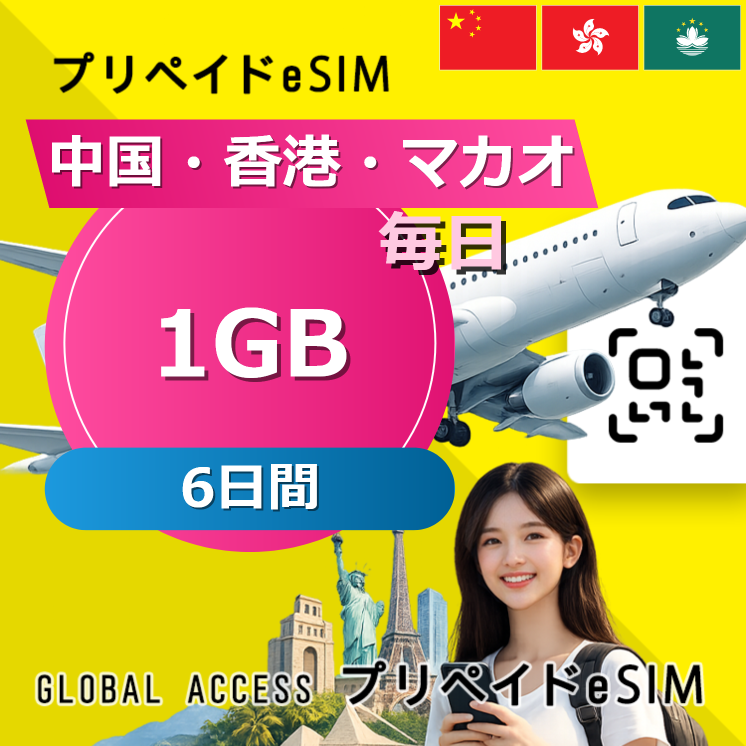 中国・香港・マカオ 1GB / 毎日 6日間