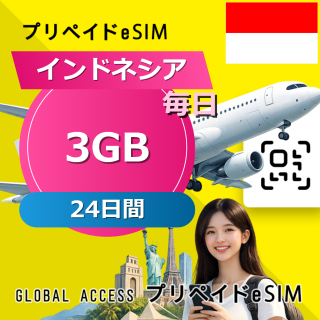 インドネシア eSIM 3GB 毎日 24日間