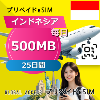 インドネシア eSIM 500MB 毎日 25日間