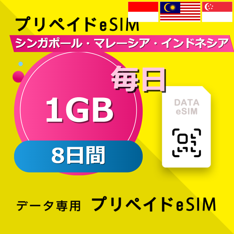 シンガポール・マレーシア・インドネシア 1GB / 毎日 8日間