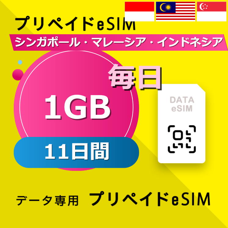 シンガポール・マレーシア・インドネシア 1GB / 毎日 11日間