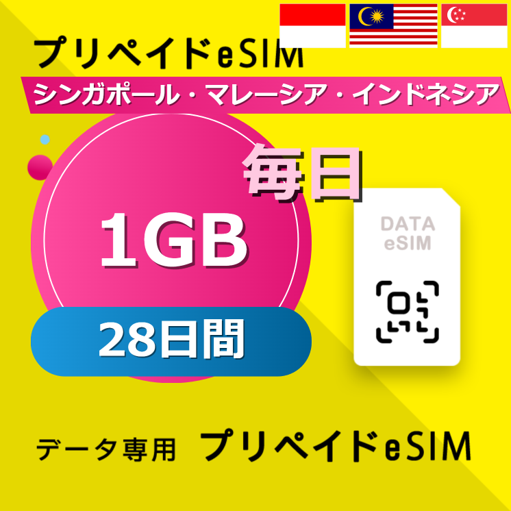 シンガポール・マレーシア・インドネシア 1GB / 毎日 28日間