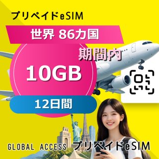 世界 86カ国 eSIM 10GB 12日間