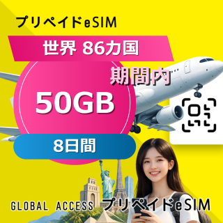 世界 86カ国 eSIM 50GB 8日間
