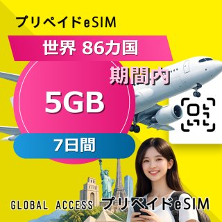 世界 86カ国 eSIM 5GB 7日間