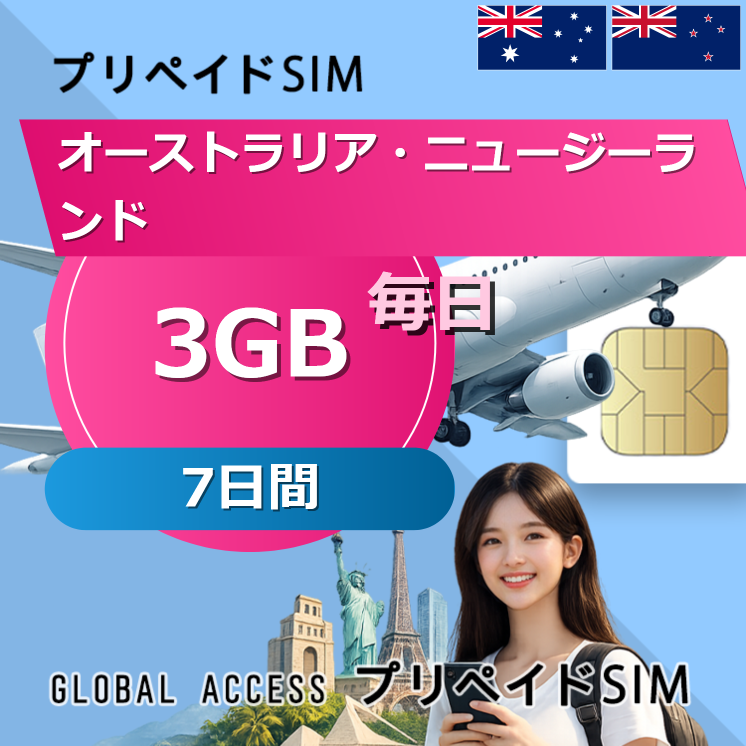 オーストラリア・ニュージーランド SIMカード 3GB 毎日 7日間