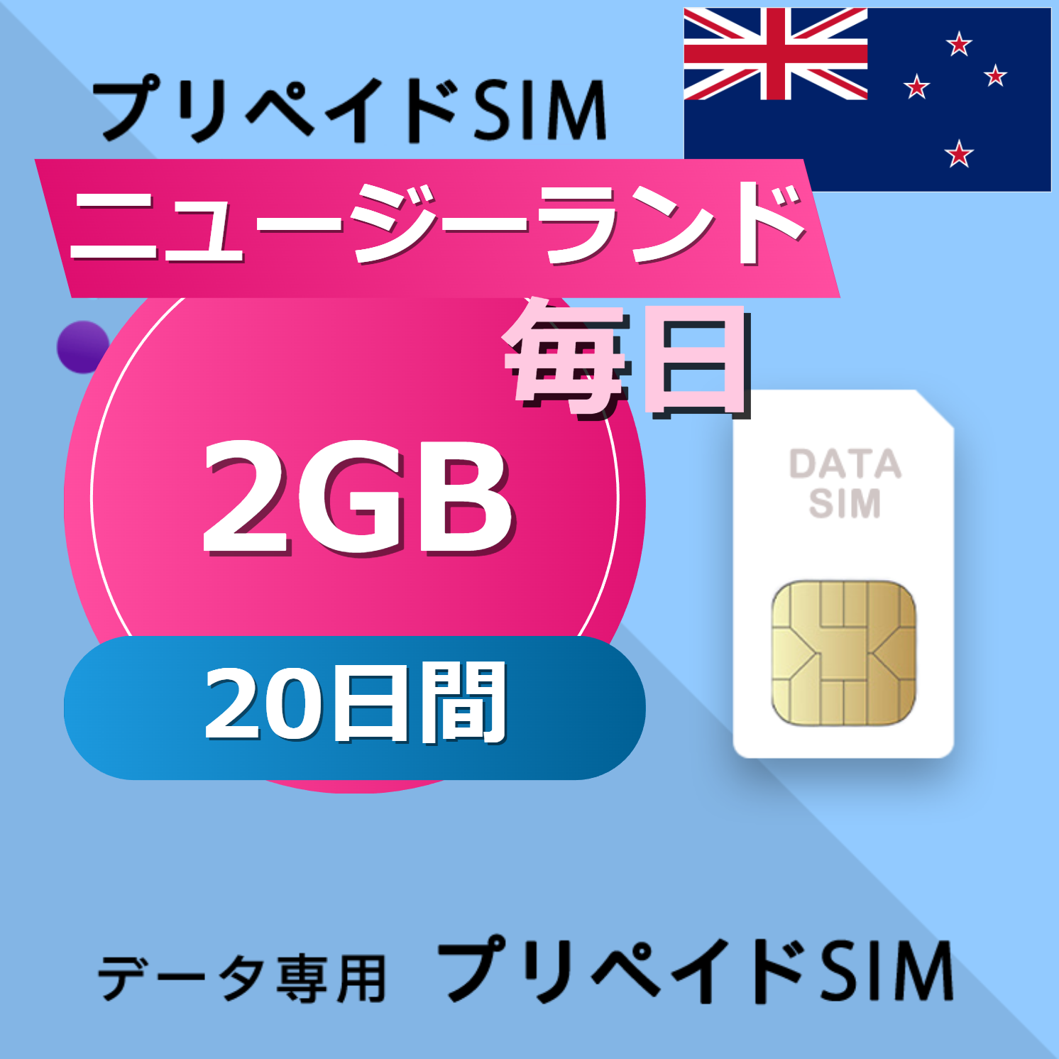 ニュージーランド 2GB / 毎日 20日間