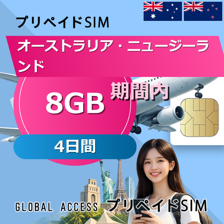 オーストラリア・ニュージーランド SIMカード 8GB 4日間