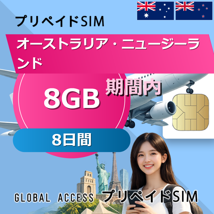 オーストラリア・ニュージーランド SIMカード 8GB 8日間