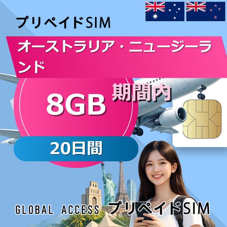 オーストラリア・ニュージーランド SIMカード 8GB 20日間
