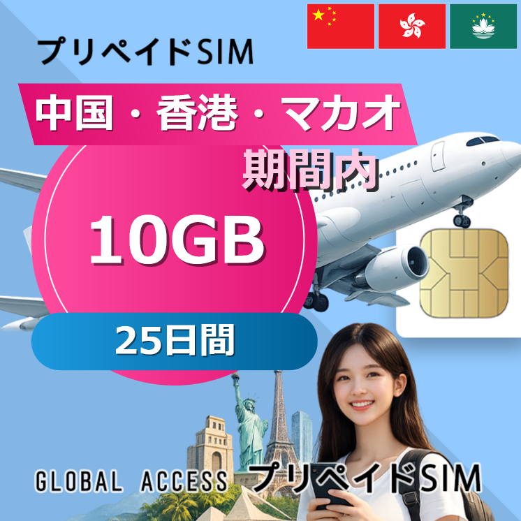 中国・香港・マカオ SIMカード 10GB 25日間