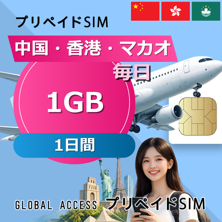 中国・香港・マカオ 1GB 毎日 1日間
