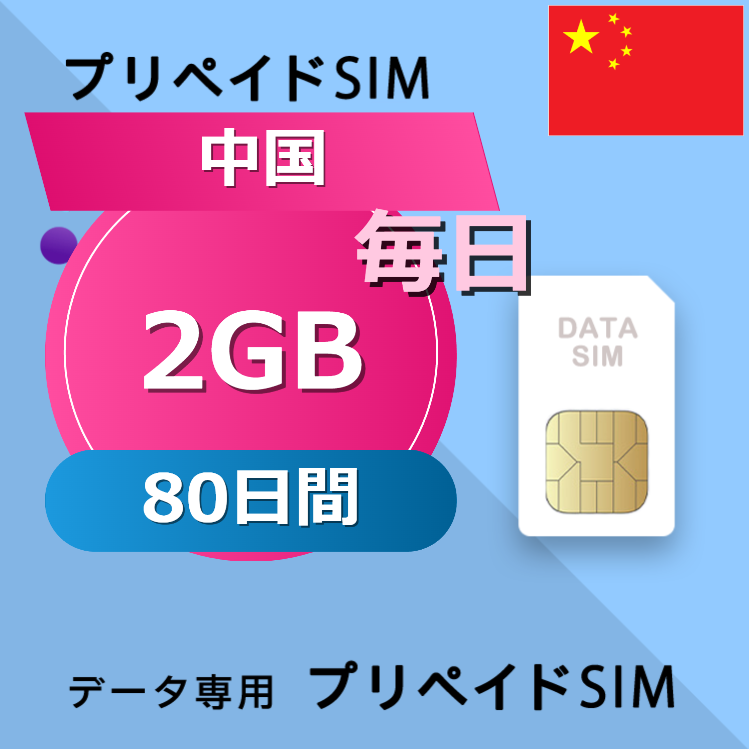中国 2GB / 毎日 80日間