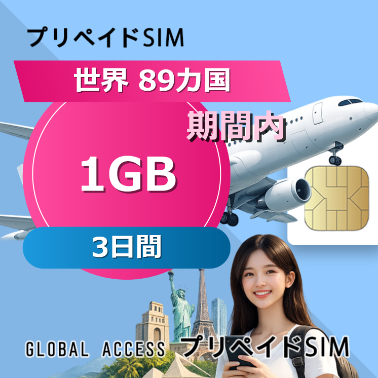世界 89カ国 1GB / 3日間