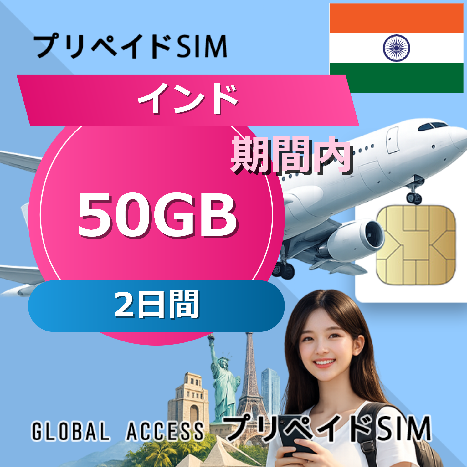 インド SIMカード 50GB 2日間