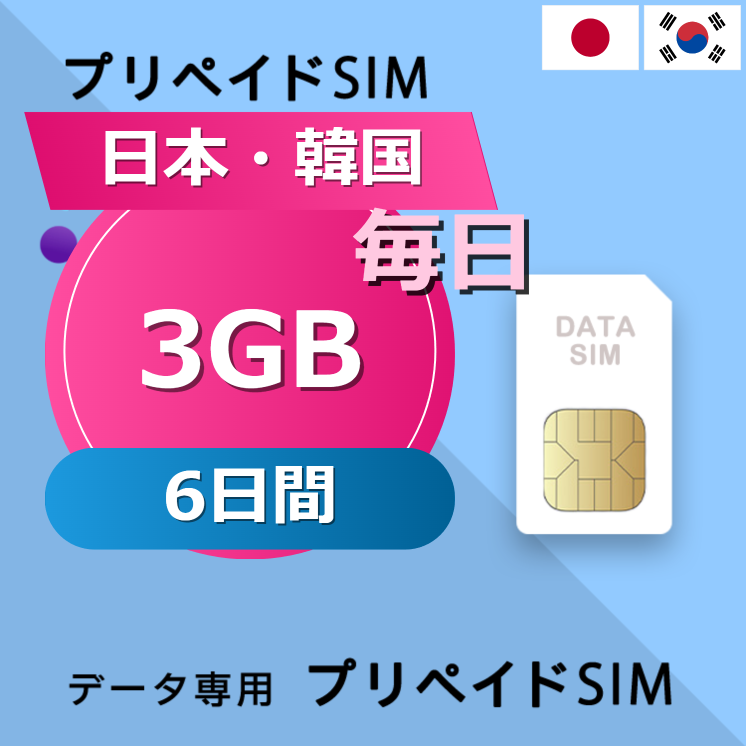 日本・韓国 3GB / 毎日 6日間