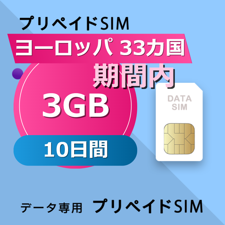 ヨーロッパ 33カ国 3GB / 10日間