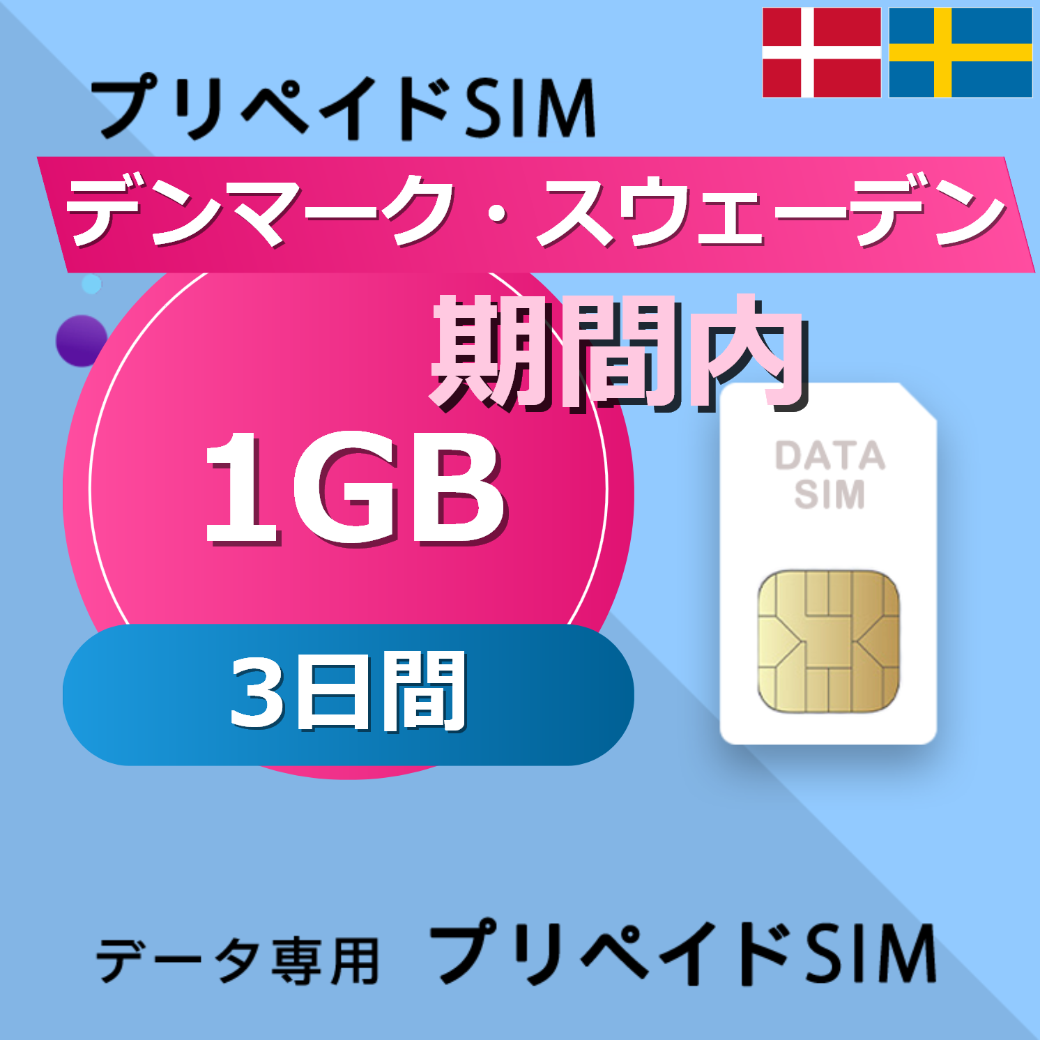 デンマーク・スウェーデン 1GB / 3日間