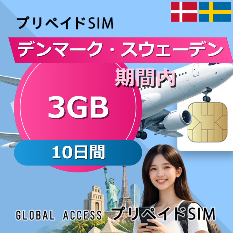 デンマーク・スウェーデン 3GB / 10日間