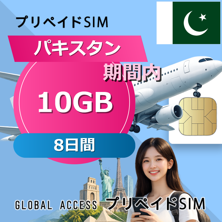パキスタン SIMカード 10GB 8日間