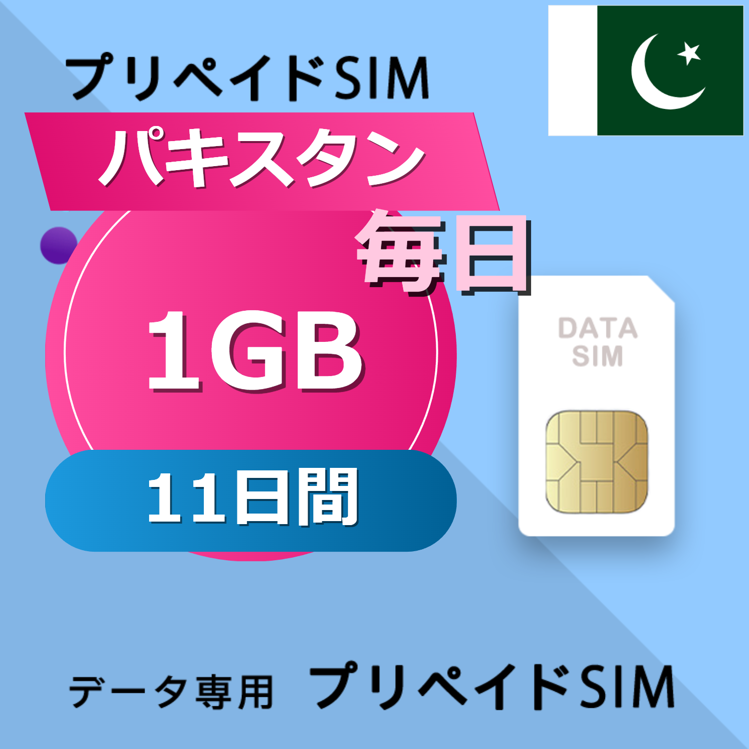 パキスタン 1GB / 毎日 11日間