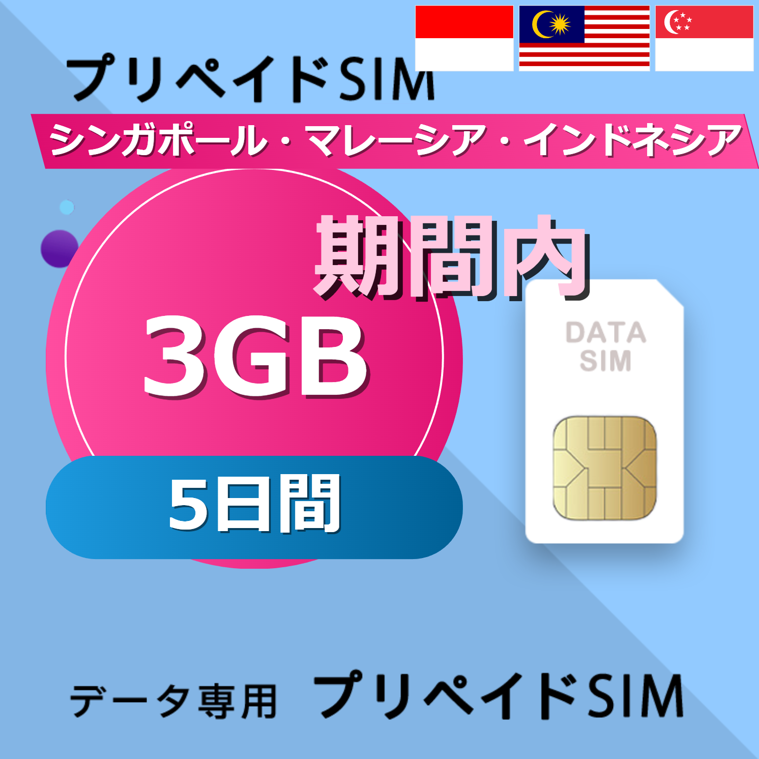 シンガポール・マレーシア・インドネシア 3GB / 5日間
