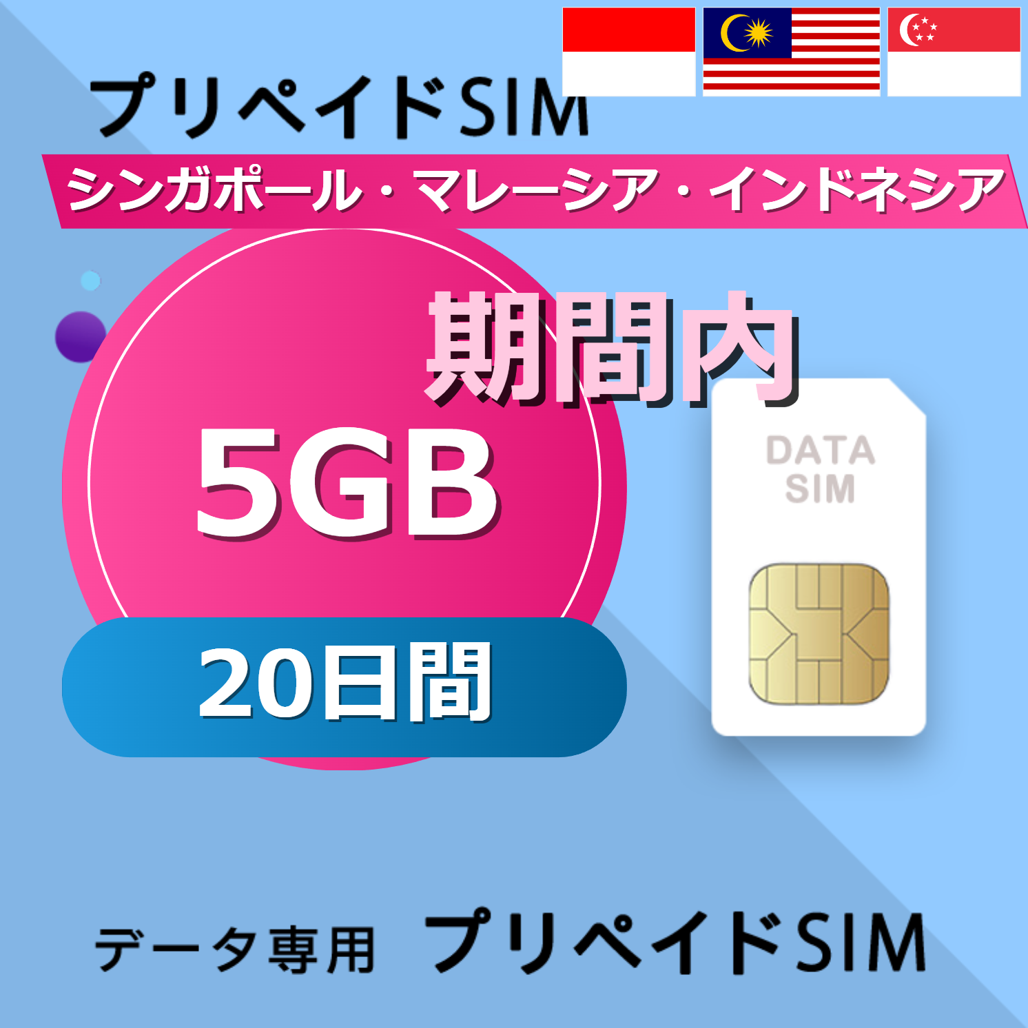 シンガポール・マレーシア・インドネシア 5GB / 20日間