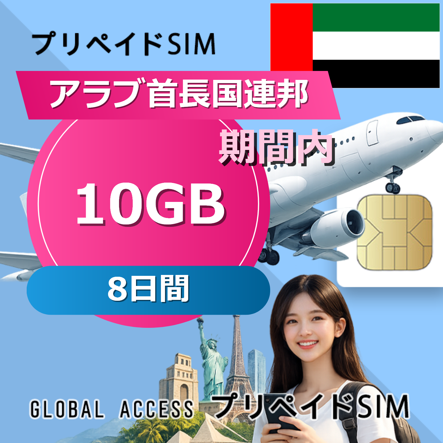 アラブ首長国連邦 SIMカード 10GB 8日間