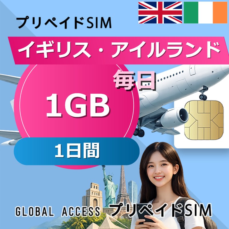 イギリス・アイルランド SIMカード 1GB 毎日 1日間