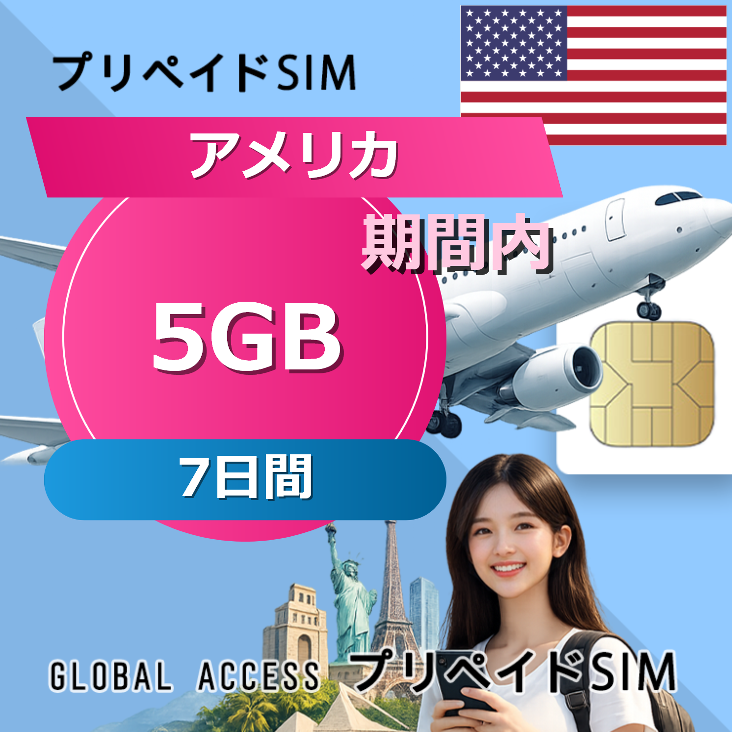 アメリカ SIMカード 15GB 7日間