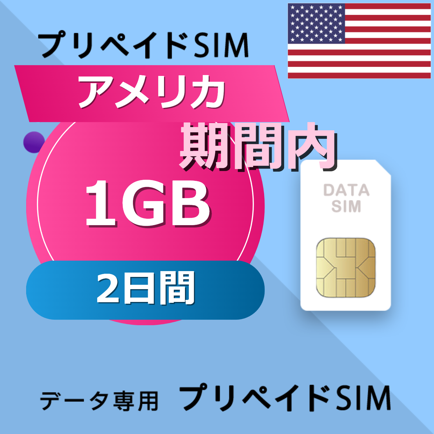 アメリカ 1GB / 2日間