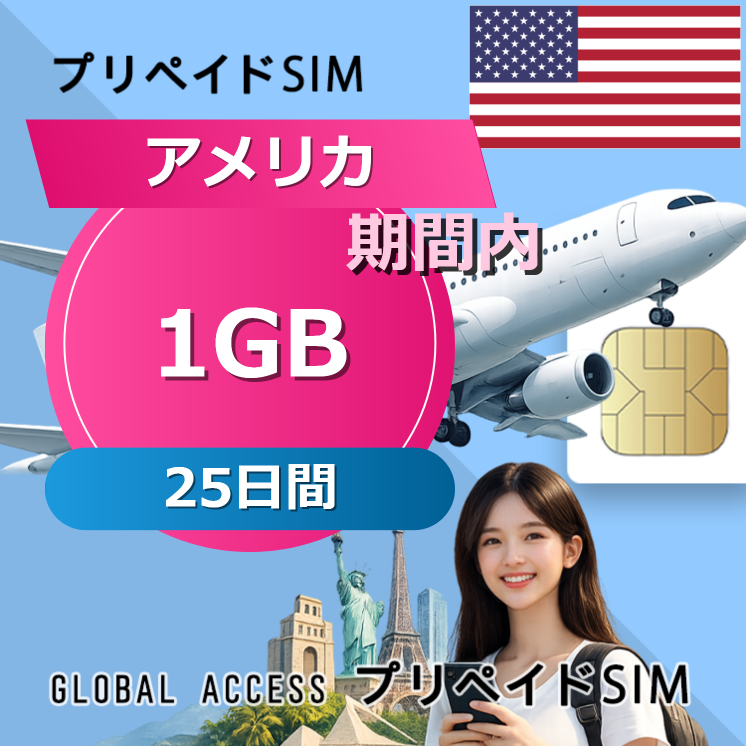 アメリカ SIMカード 1GB 25日間