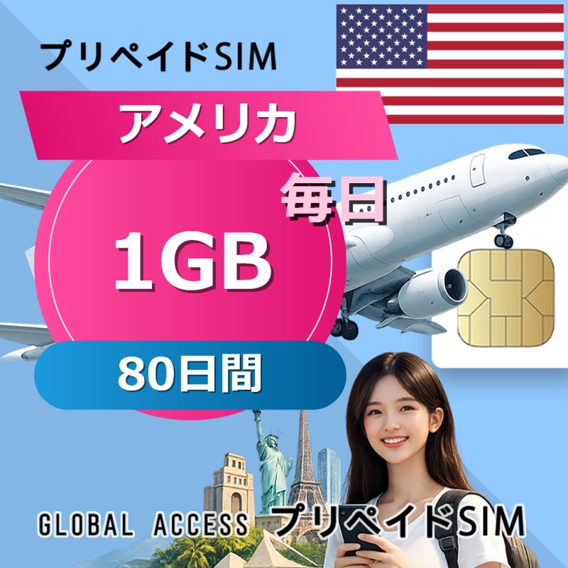 アメリカ SIMカード 1GB 毎日 80日間