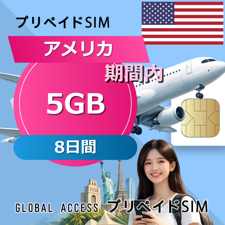 アメリカ SIMカード 5GB 8日間