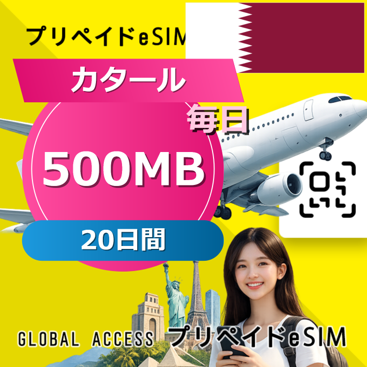 カタール (クウェート・オマーン・カタール・サウジアラビア) 4カ国 500MB 毎日 20日間