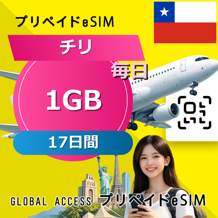 チリ eSIM 1GB 毎日 17日間