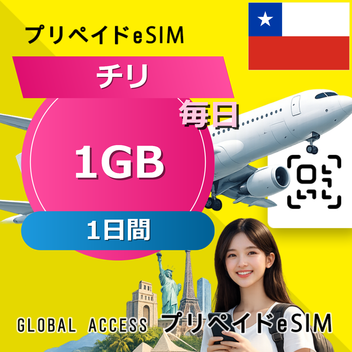 チリ (ブラジル・チリ) 1GB / 毎日 1日間