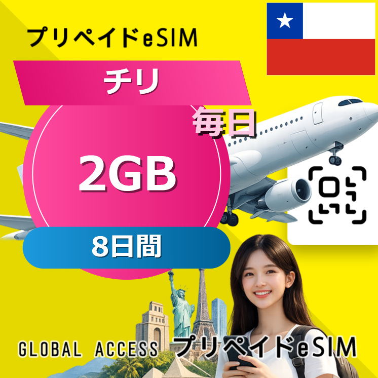 チリ eSIM 2GB 毎日 8日間