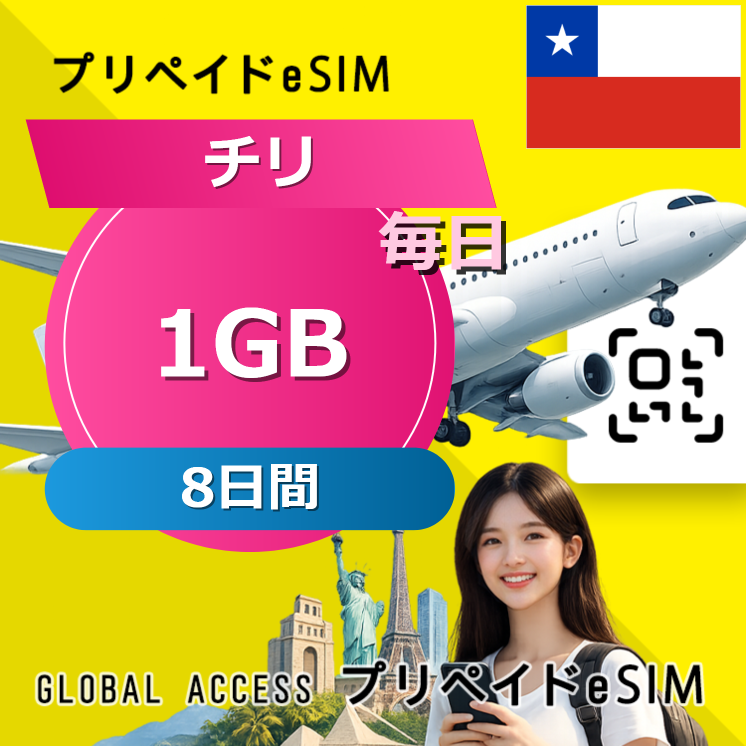 チリ eSIM 1GB 毎日 8日間